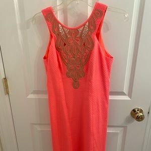 Coral and gold embroidered Lilly Pulitzer dress